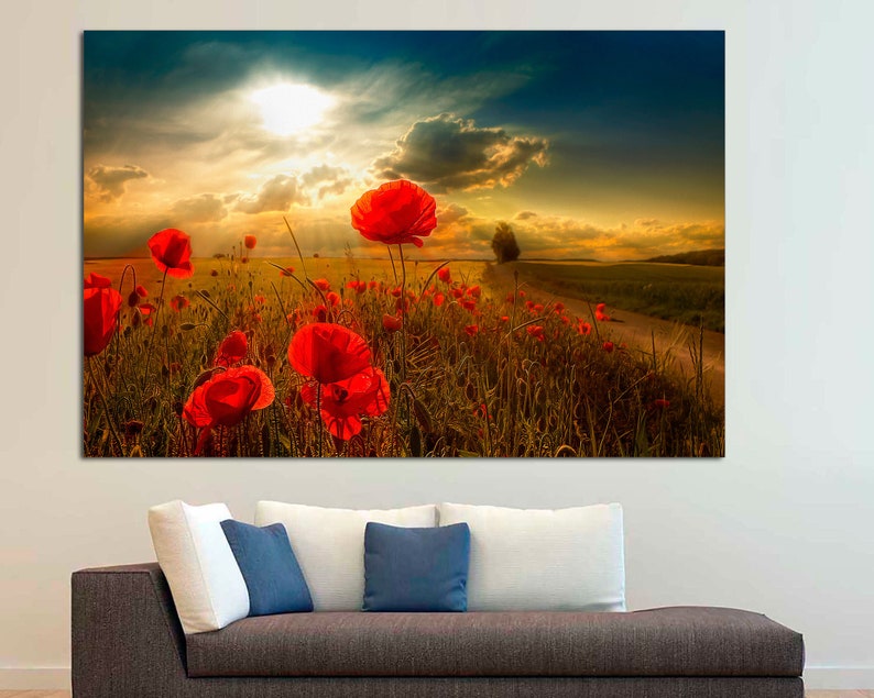 Sunset Poppy Field Canvas Print, Ready to Hang - Etsy