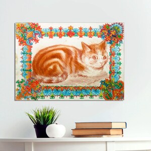 Kaleidoscope Cat, Louis Wain Canvas Print, Outsider Art, Giger Cat Art Art, Psychedelic Wall Art, Vintage Cat Painting, Canvas Ready to Hang