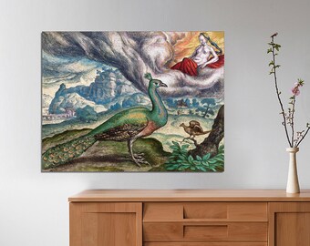 Peacock and Nightingale Canvas Print – Art Nouveau Bird Wall Art