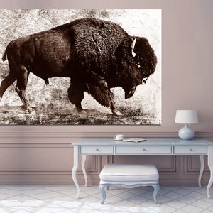 American Bison, Bison Canvas Print, Bison wall art, black and white wall art, Wall art, Bison wall poster, Bison room decor, Ready to hang.
