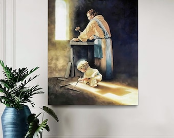 Destiny Young Baby Jesus as a Child Works in Josephs Carpenter Shop Jesus Christ Art Baby Boy Jesus Christian Catholic, CANVAS Ready to Hang