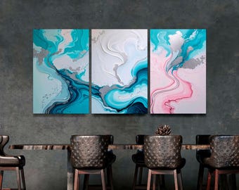 Framed Abstract Canvas Art, Modern 3-Panel Giclée Print, Ready to Hang