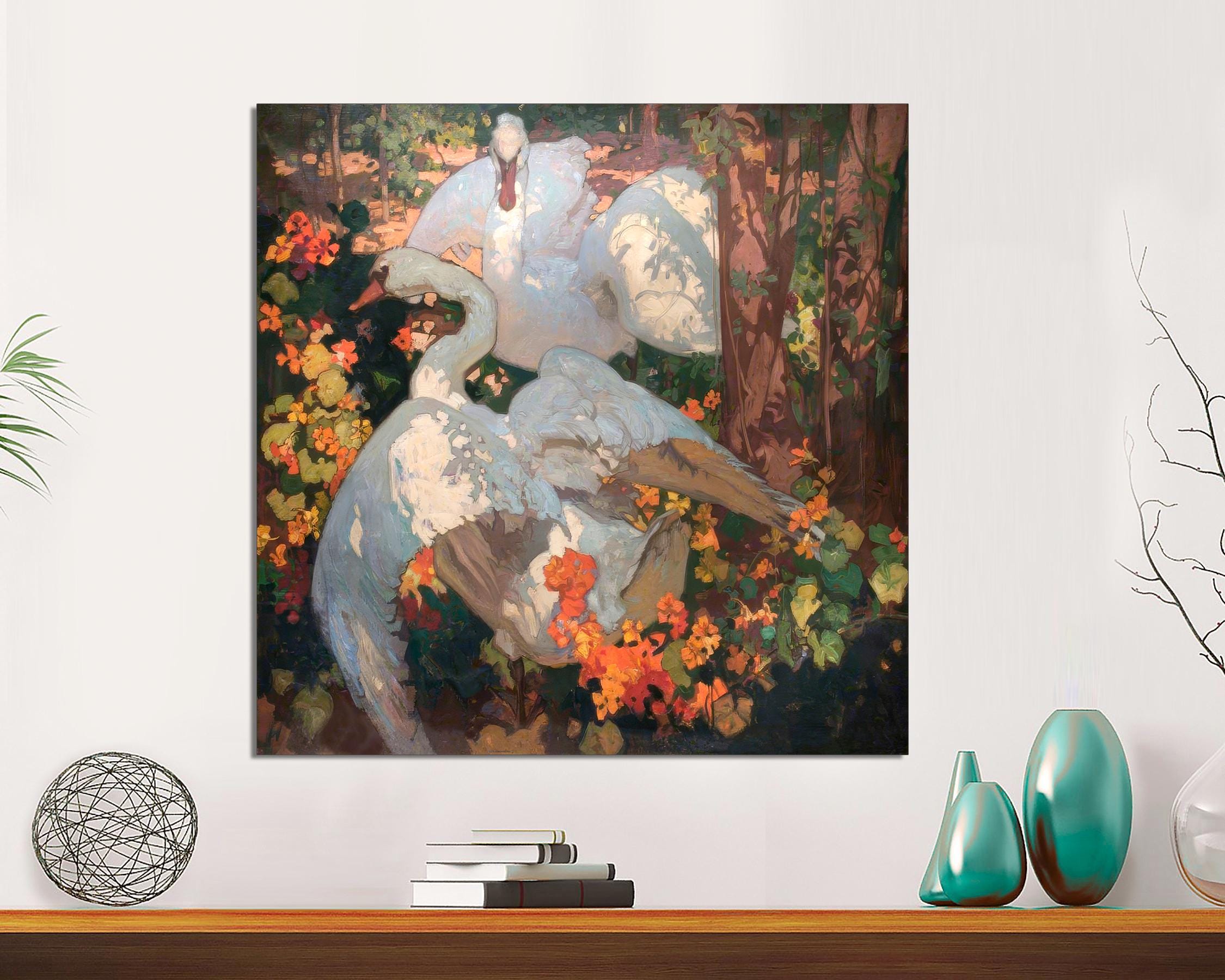 Swans Art Nouveau Canvas Print, Frank William Brangwyn, Vintage