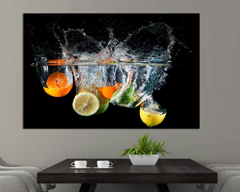 Fruit Water Splash Oranges Food Kitchen Canvas wall art Etsy
