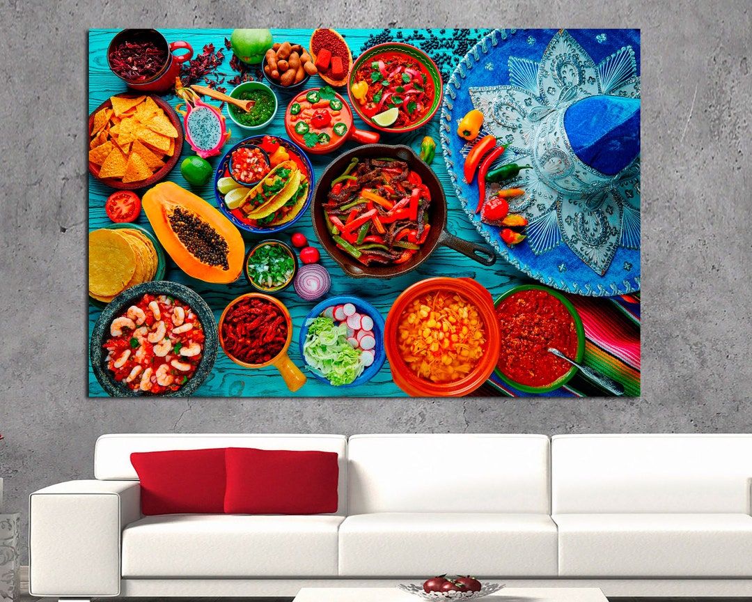 Mexican Food Mix Background, Canvas Art Wall Decor, Mexican Food Wall