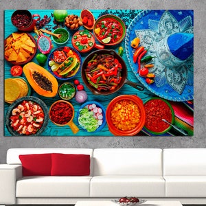 Mexican Food Mix Background, Canvas Art Wall Decor, Mexican Food Wall Art, Kitchen Art, Food Canvas, Kitchen Wall Art, CANVAS Ready to Hang.
