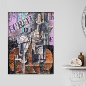 Pablo Picasso Table in a Cafe, Bottle of Pernod, Modern Fine Art Print, Picasso Home Decor, Picasso Print, Modern CANVAS Art Ready to Hang.