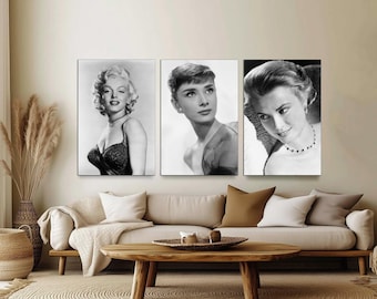 Marilyn Monroe, Audrey Hepburn, Grace Kelly Canvas Print Set