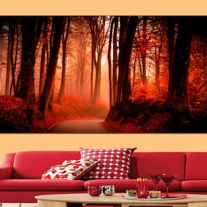 Árboles del bosque otoñal, hermosa impresión en lienzo de hojas rojas de otoño, impresión en lienzo del bosque, arte de pared del bosque, lienzo, impresión en lienzo de arte de pared, arte de pared.