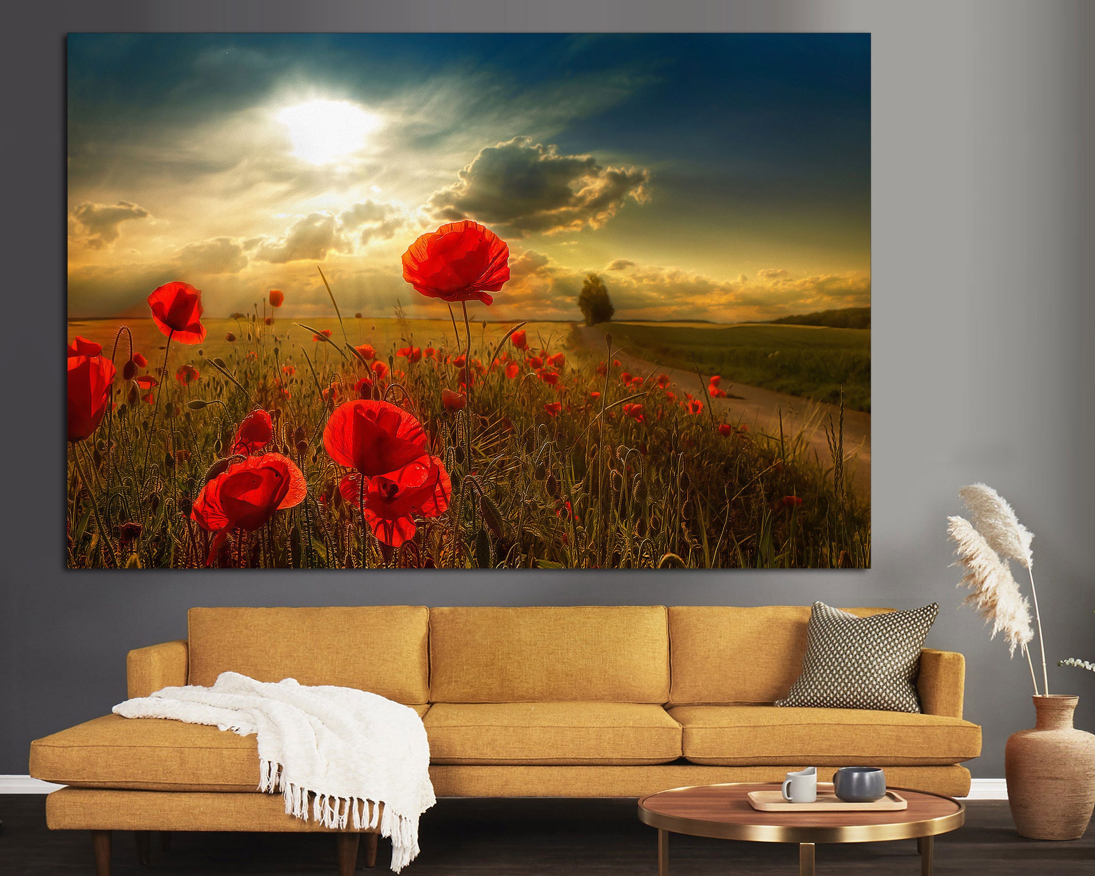 Sunsets Poppy Fields Canvas Prints Red Poppy Field Home | Etsy