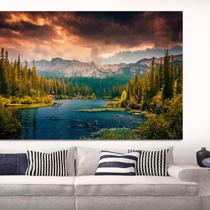 Landscape With Clear Mountain Lake Mountains and Trees Large Wall Art ...