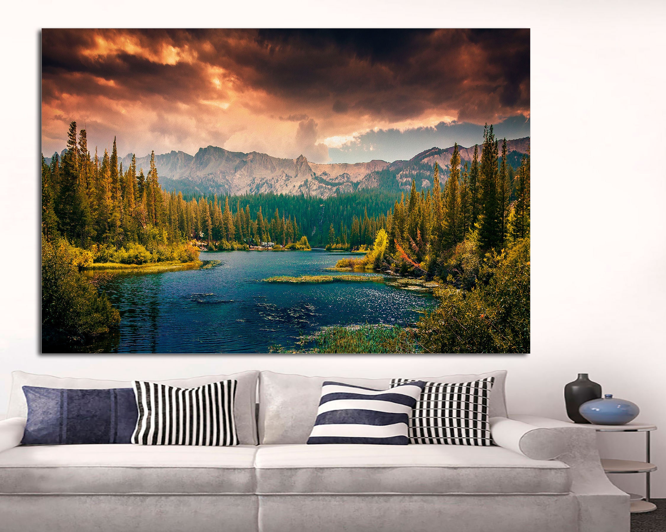 Mountain Lake Canvas Print, Forest Landscape Wall Art - Etsy