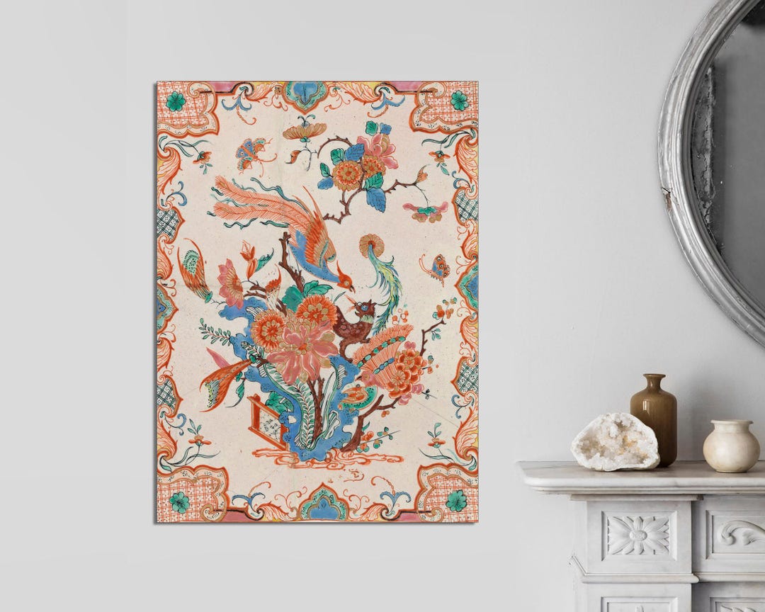 Antique Indian Floral Bird Canvas Art Print, Ready to Hang - Etsy