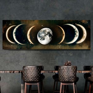 Moon Phases Wall Art, Vintage Night Sky Sign, Abstract Moon Wall Decor, Celestial Home Decor, Lunar Eclipse Canvas Art, Bedroom Canvas Print