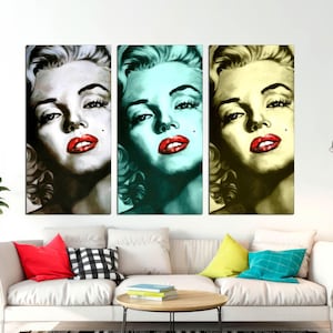 Set of 3 Canvas Prints, Marilyn Monroe Pop Art, Modern Marilyn Monroe Art, Graffiti Wall Art, Hollywood Star Pop Art, CANVAS Ready to Hang.