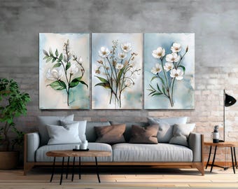 Watercolor Wildflower Canvas Print Set of 3, Modern Floral Gallery Wall Art
