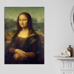 May include: A painting of a woman with a soft smile, wearing a dark dress and a light background. The woman's hair is long and dark, and her eyes are brown. The painting is in a realistic style.