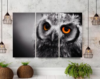 Barred Owl Canvas Print Set, Whimsical Forest, 3-Panel Wall Art