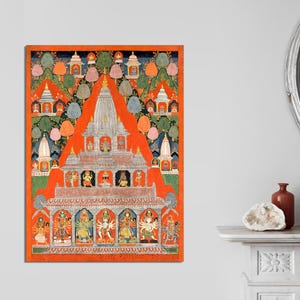 Hindu Art Print, Shraiva Shrines in a Landscape, Nepal, Hindu Canvas Art, Indian Evolution Art, Indian God Art Print, CANVAS READY to HANG.