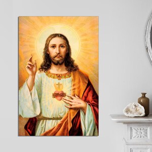 Jesus Sacred Heart Divine Mercy Christian Roman Catholic Canvas Art Print Modern Family Bedroom Decor CANVAS, Religious Art Ready to Hang.