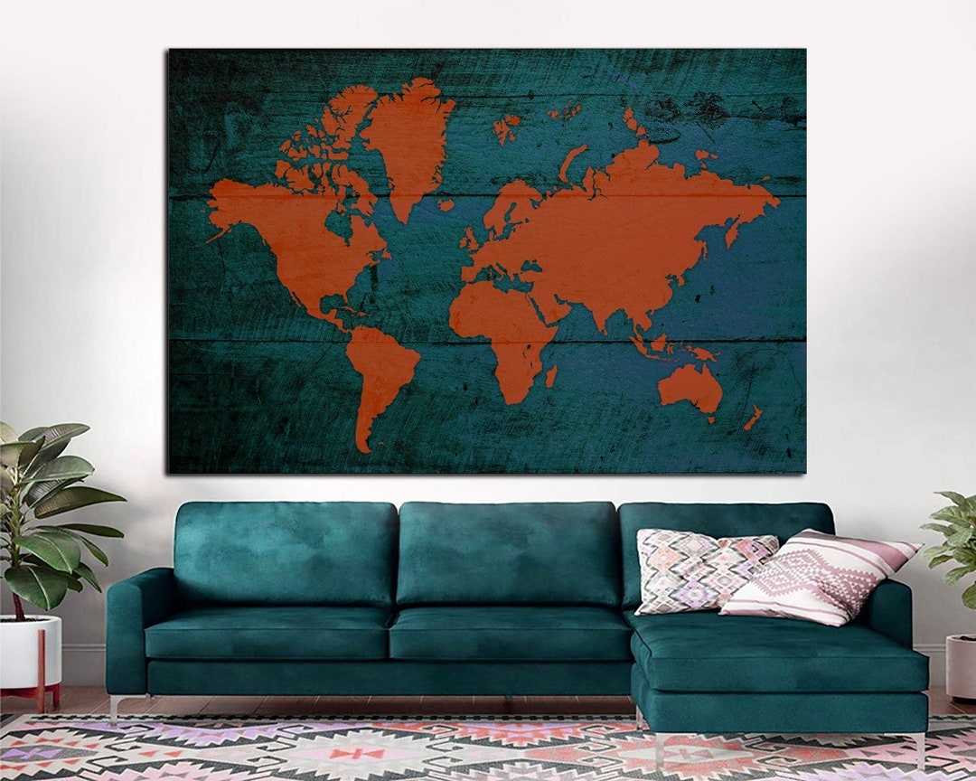 Rustic World Map Canvas Print, Large Wall Art Decor - Etsy