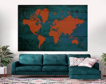 Rustic World Map Canvas Print, Large Wall Art Decor