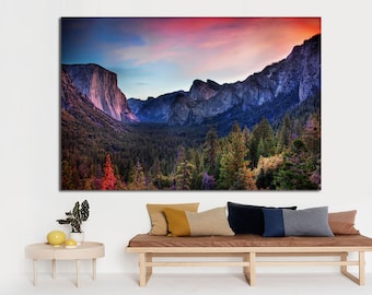 Sunset Forest, mountains and Trees Large Wall Art Print, Forest Canvas Print, Forest wall art, Spring Canvas, Wall Art Canvas Print,Wall art