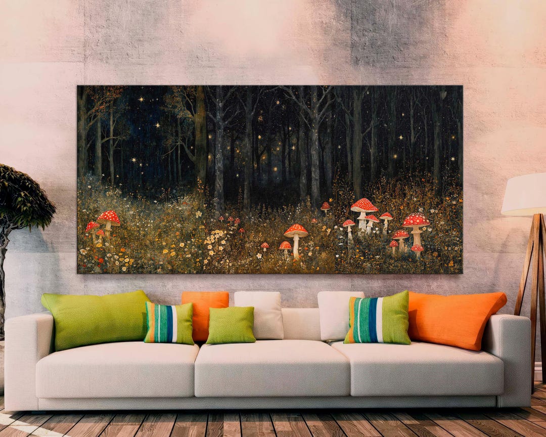 Mushroom Forest Canvas Print, Mystical Woodland Scene, Nature Wall Art ...