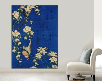 Hokusai Weeping Cherry Bullfinch Canvas Art, Japanese Print, Ready to Hang