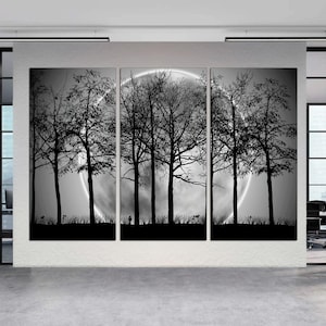 3-Panels Art Canvas Print, Beautiful Trees Wall Art, Forest Landscape Art, Nature Forest Black & White Wall Home Decor, CANVAS Ready to Hang