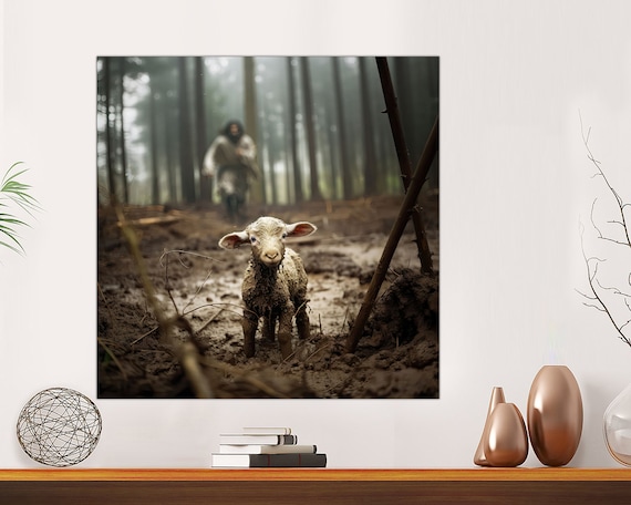 Jesus Running After Lamb Christmas Art, Christmas Canvas Poster Home Decor, Christian Wall Art Decor, Home Art Decor Canvas Ready to Hang.