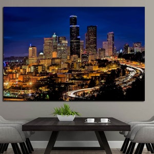 Seattle City skyline Canvas Print, Ready to hang, wall decor & interior design, Seattle skyline canvas art, Seattle canvas art,Seattle print