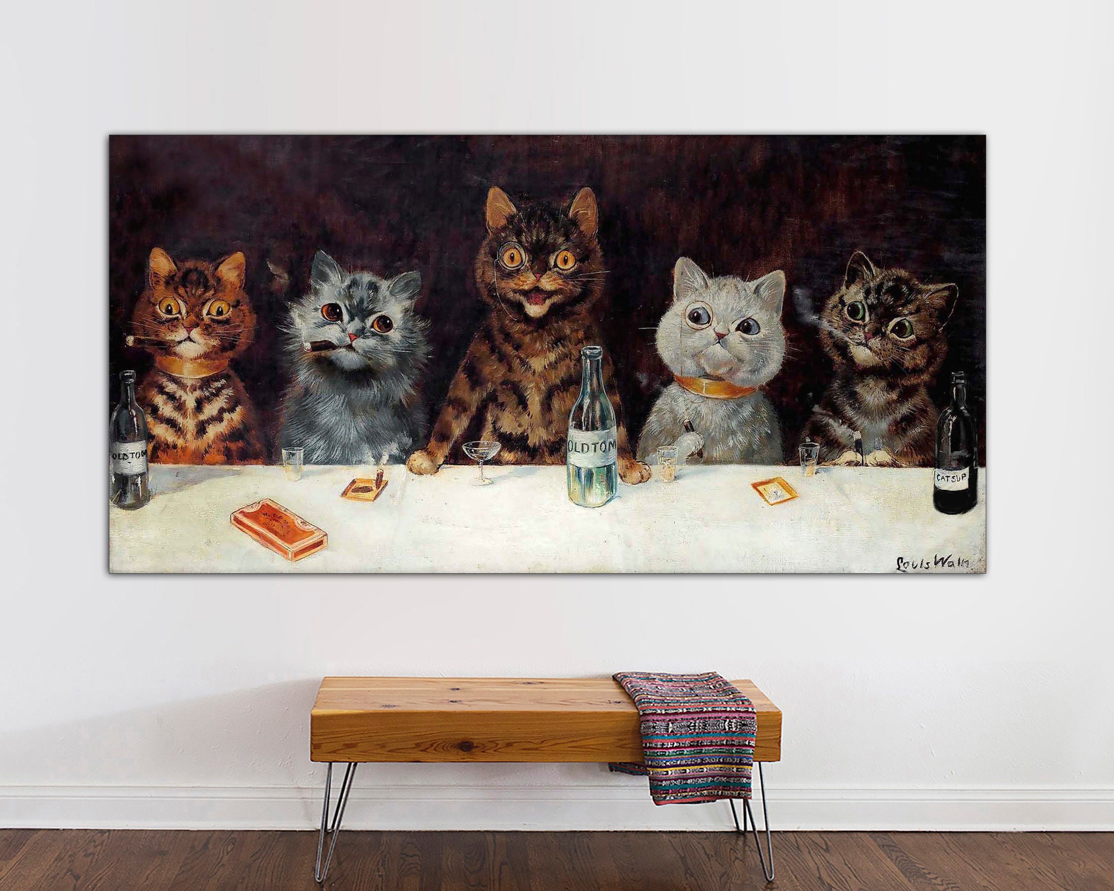 Louis Wain Cats Fishing Fun Cat Painting Hoffman Real Canvas Art Print