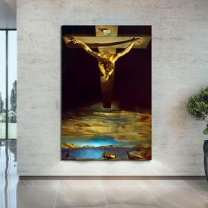 Christ of Saint John of The Cross Salvador Dali Canvas Wall Art, Surrealist Christ on Cross Decor, Unique Dali Painting for Home or Office.