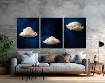 Cloud Canvas Wall Art, Blue Sky, 3-Panel Giclée Print