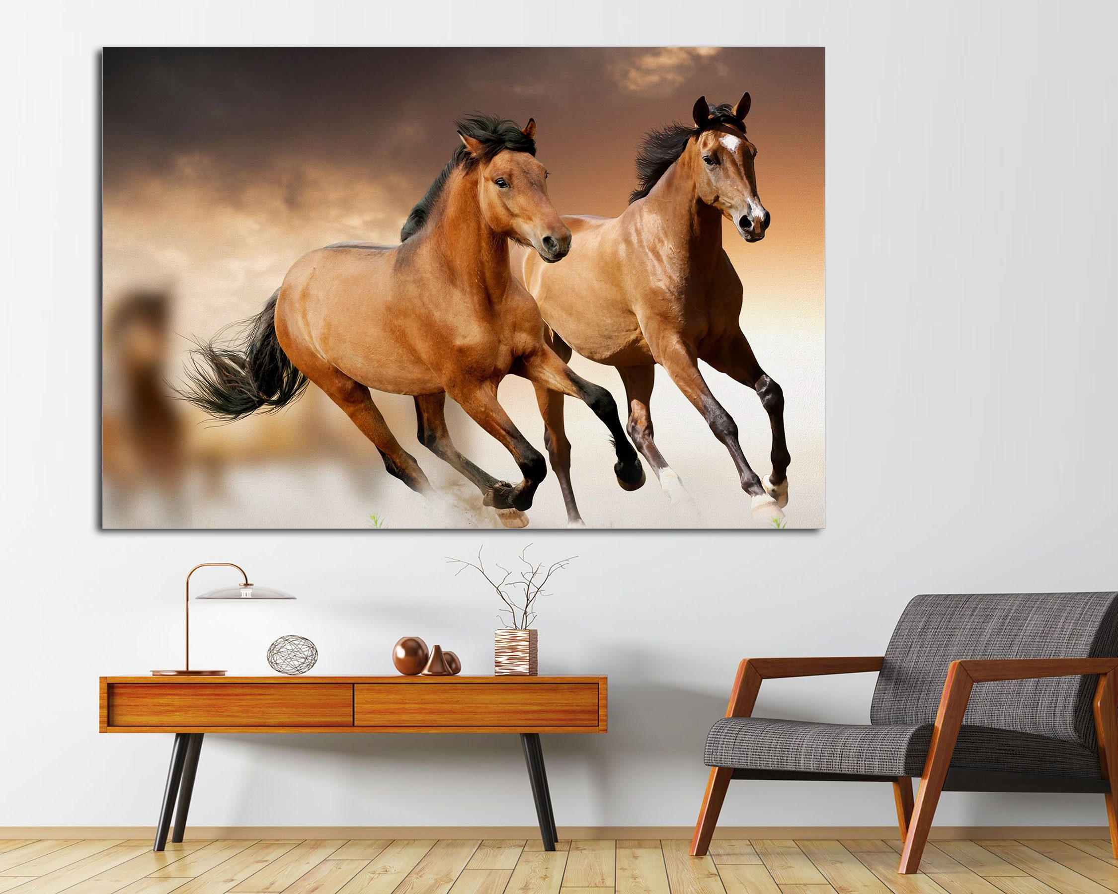 Running horses canvas print, horse art print on canvas, horse room wall art, room decor, interior design, large canvas print. horse poster