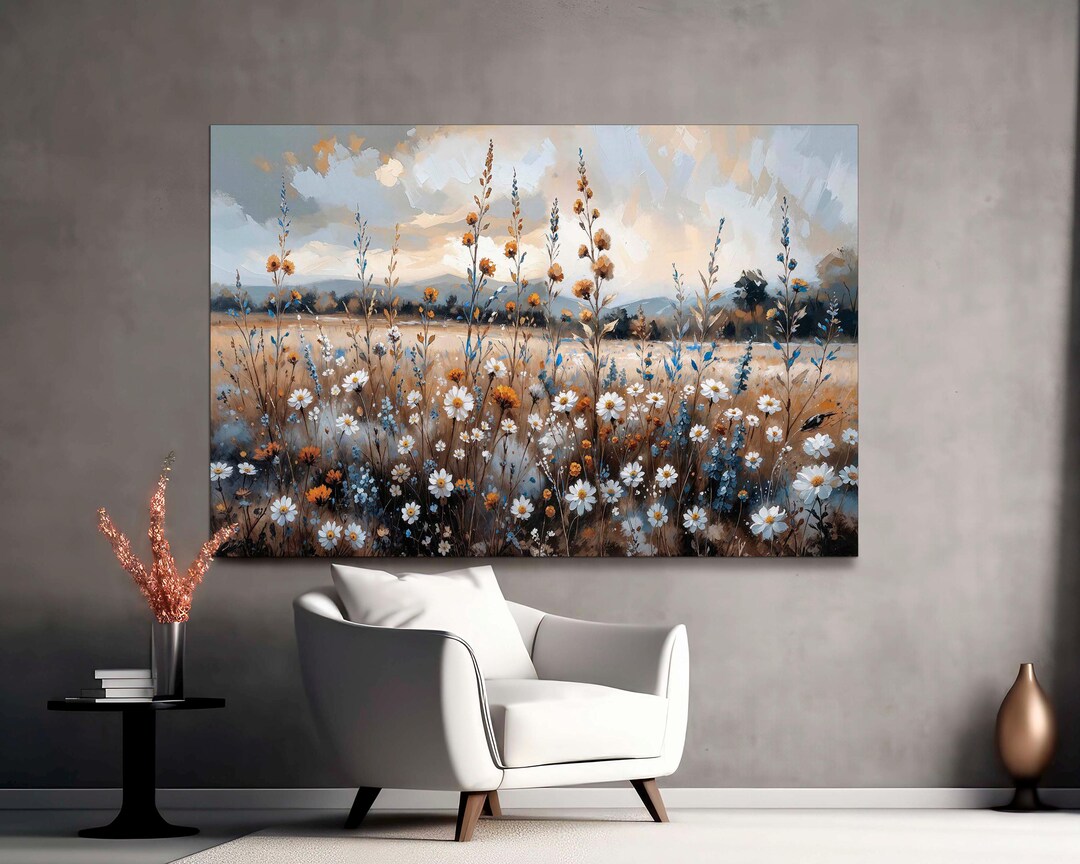 Wildflower Field Oil Painting Canvas Wall Art Large Landscape Vintage ...