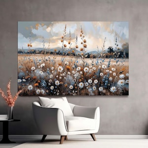Wildflower Field Oil Painting Canvas Wall Art Large Landscape Vintage Wall Decor, Flower Nature Art Print Decor Vintage Canvas Ready to Hang