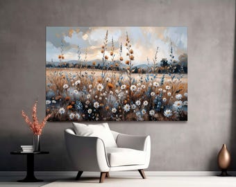 Wildflower Field Oil Painting Canvas Wall Art Large Landscape Vintage Wall Decor, Flower Nature Art Print Decor Vintage Canvas Ready to Hang