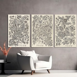 Set of 3 Alexander Senegat Textile Canvas Print, Vintage Textile Designs Canvas Set, Botanical Art, Pattern Wall Art, CANVAS Ready to Hang.