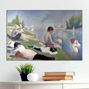 Bathers at Asnieres by Georges Seurat Canvas Pointillism, Man Portrait, Museum Quality Print, French Landscape Art on Canvas Ready to Hang.