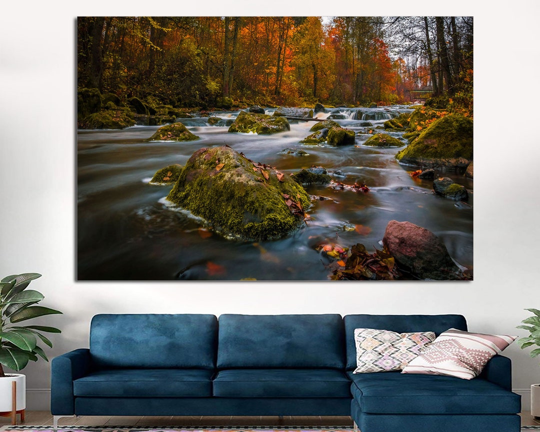 Autumn River Canvas Print, Forest Landscape Wall Art - Etsy