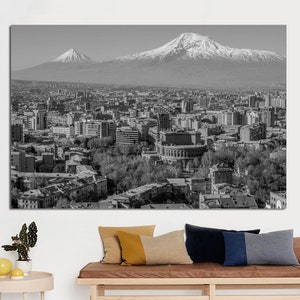 Mount Ararat and Yerevan viewed from Cascade at sunrise,Canvas Print Ready to hang, Yerevan,Armenia Wall Art Mount Ararat Art,Armenian Gift.