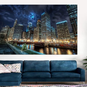 Chicago City Skyline Art Canvas Print,  Ready to hang, Cityscape Aerial Photography print for room wall decor,interior design, Chicago print