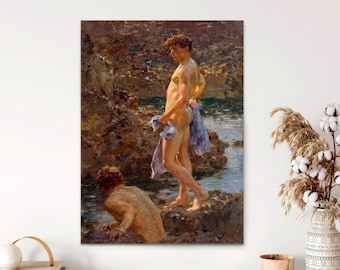 Bathing Group by Henry Tuke PA, Queer Art, Man Portrait, classic Fine Art Print, LGBTQ Art Wall Decor, Man Fine Art, Canvas Ready to Hang.