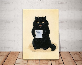 Louis Wain Black Cat Canvas Print, Home Sweet Home, Ready to Hang