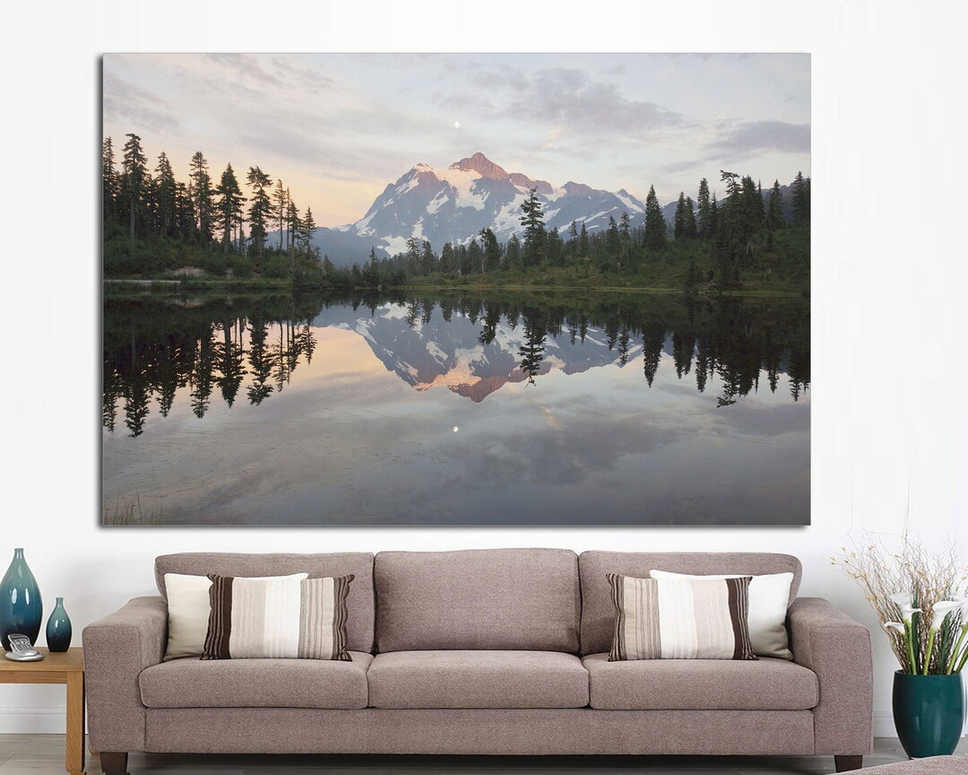 Landscape With Clear Mountain Lake Mountains and Trees Large Wall Art ...