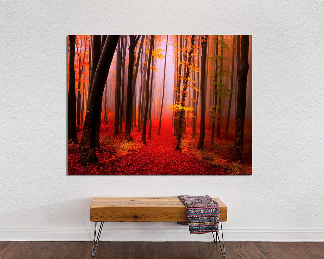 Red Fall Forest Canvas Art, Autumn Wall Decor, Autumn Canvas, Large Art ...
