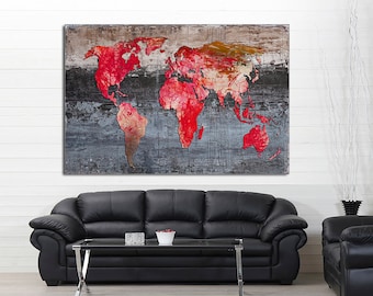 Abstract World Map Canvas Print, Large Wall Art