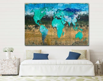 Abstract World Map Canvas Print, Large Wall Art Decor